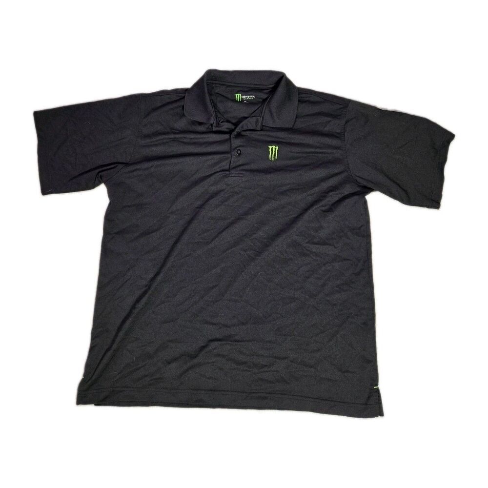 Monster Energy Black Performance Polo Shirt Green Logo Mens XL EUC